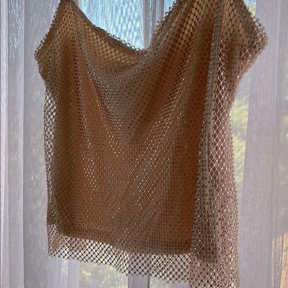 Aqua crystal embellished Shimmering Mesh Top